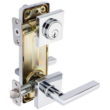 Image Of Interconnected Door Lock Reversible Passage Lever -  UL Fire Rated -  ANSI 2 -  Contemporary Style Harper Collection - Chrome Finish - Harney Hardware