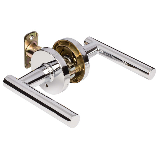 Image Of Door Lever Set Bed / Bath / Privacy Function Contemporary Style Riley Collection - Chrome Finish - Harney Hardware
