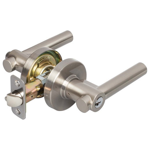 Image Of Door Lever Set Keyed / Entry Function Contemporary Style Riley Collection - Satin Nickel Finish - Harney Hardware