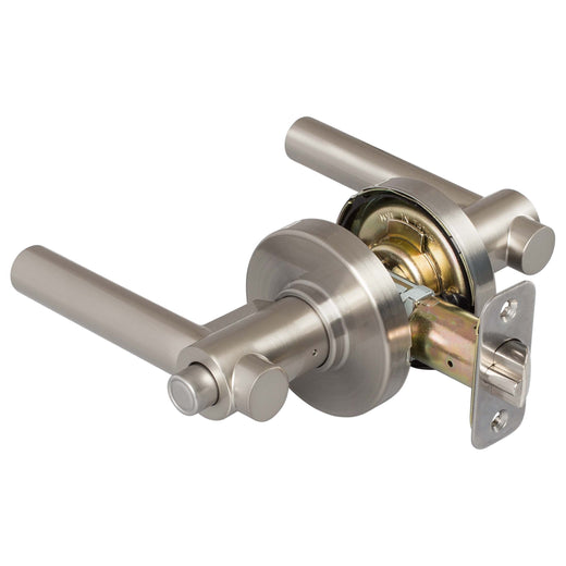 Image Of Door Lever Set Keyed / Entry Function Contemporary Style Riley Collection - Satin Nickel Finish - Harney Hardware
