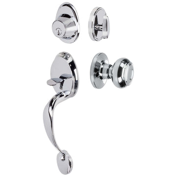 Image Of Front Door Handleset With Interior Door Knob Contemporary Style Callista Collection - Chrome Finish - Harney Hardware