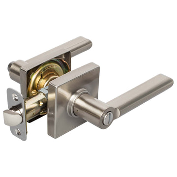 Image Of Door Lever Set Bed / Bath / Privacy Function Contemporary Style Harper Collection - Satin Nickel Finish - Harney Hardware