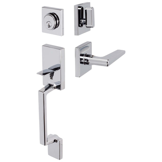 Image Of Front Door Handleset With Interior Reversible Lever Contemporary Style Harper Collection - Chrome Finish - Harney Hardware