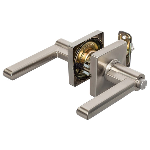 Image Of Door Lever Set Keyed / Entry Function Contemporary Style Harper Collection - Satin Nickel Finish - Harney Hardware
