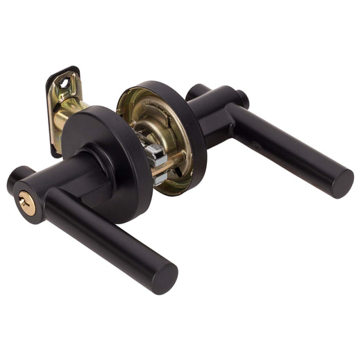 Image Of Door Lever Set Keyed / Entry Function Contemporary Style Riley Collection - Matte Black Finish - Harney Hardware