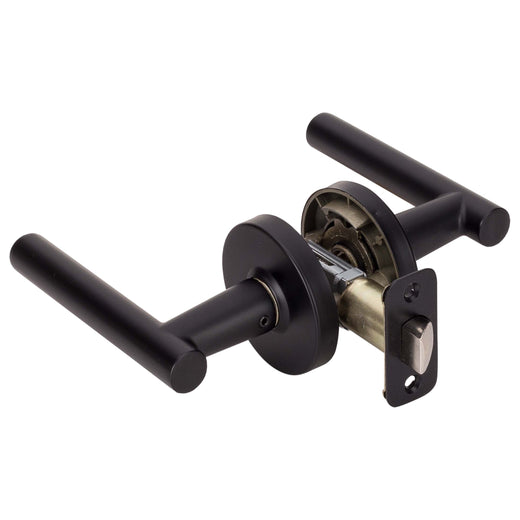 Image Of Door Lever Set Closet / Hall / Passage Function Contemporary Style Riley Collection - Matte Black Finish - Harney Hardware