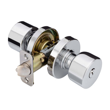 Image Of Door Knob Set Keyed / Entry Function Contemporary Style Brooklyn Collection - Chrome Finish - Harney Hardware