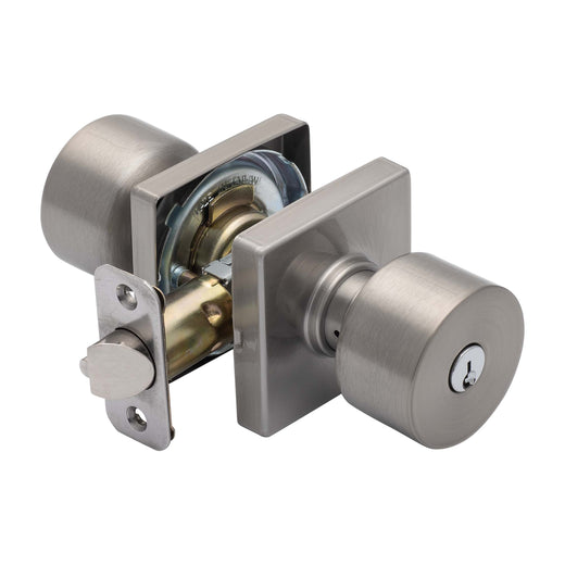 Image Of Door Knob Set Keyed / Entry Function Contemporary Style Oaklyn Collection - Satin Nickel Finish - Harney Hardware