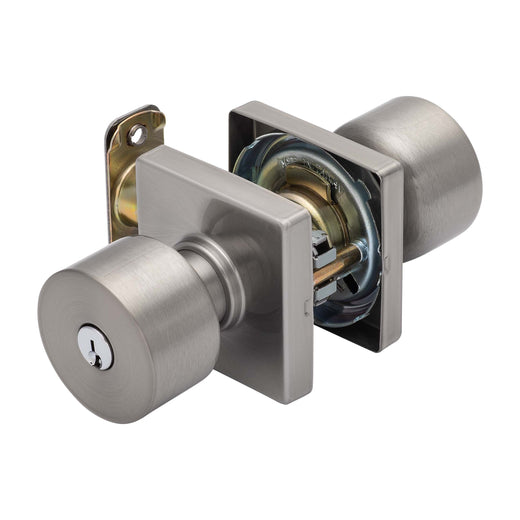 Image Of Door Knob Set Keyed / Entry Function Contemporary Style Oaklyn Collection - Satin Nickel Finish - Harney Hardware