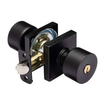 Image Of Door Knob Set Keyed / Entry Function Contemporary Style Oaklyn Collection - Matte Black Finish - Harney Hardware