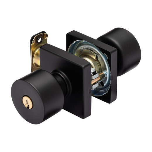 Image Of Door Knob Set Keyed / Entry Function Contemporary Style Oaklyn Collection - Matte Black Finish - Harney Hardware