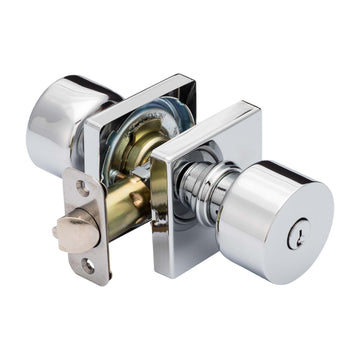 Image Of Door Knob Set Keyed / Entry Function Contemporary Style Oaklyn Collection - Chrome Finish - Harney Hardware