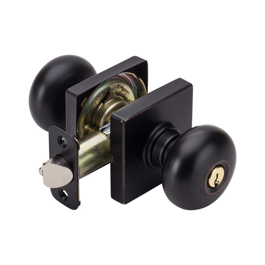 Image Of Door Knob Set Keyed / Entry Function Contemporary Style Kendall Collection - Venetian Bronze Finish - Harney Hardware
