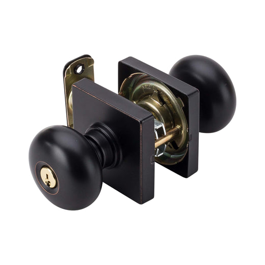 Image Of Door Knob Set Keyed / Entry Function Contemporary Style Kendall Collection - Venetian Bronze Finish - Harney Hardware