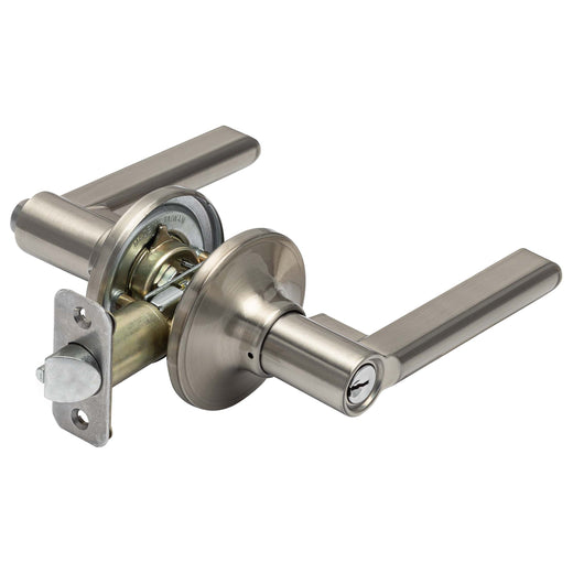 Image Of Door Lever Set Keyed / Entry Function Contemporary Style Fallon Collection - Satin Nickel Finish - Harney Hardware