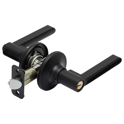 Image Of Door Lever Set Keyed / Entry Function Contemporary Style Fallon Collection - Matte Black Finish - Harney Hardware
