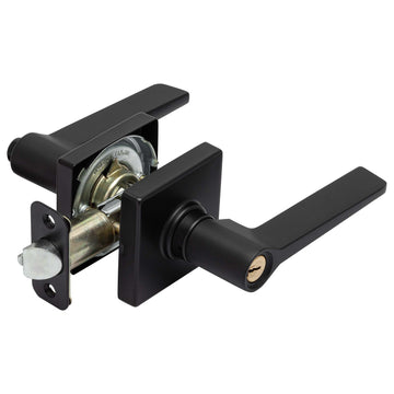 Image Of Door Lever Set Keyed / Entry Function Contemporary Style Palm Collection - Matte Black Finish - Harney Hardware