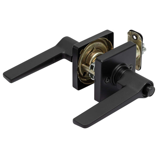 Image Of Door Lever Set Keyed / Entry Function Contemporary Style Palm Collection - Matte Black Finish - Harney Hardware