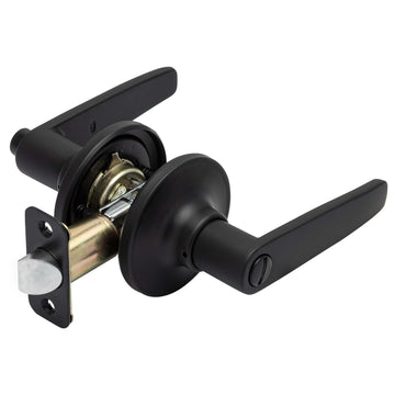Image Of Door Lever Set Bed / Bath / Privacy Function Electra Collection - Matte Black Finish - Harney Hardware