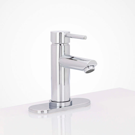 Image Of Bathroom Faucet Installation Deckplate -  Radius Ends -  Stainless Steel -  6 1/4 In. Wide - Polished Stainless Steel Finish - Harney Hardware