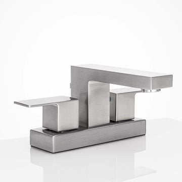 Image Of Center Set Contemporary / Modern Bathroom Sink Faucet -  4 In. Wide - Satin Nickel Finish - Harney Hardware