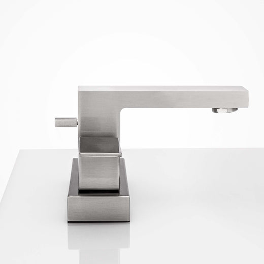 Image Of Center Set Contemporary / Modern Bathroom Sink Faucet -  4 In. Wide - Satin Nickel Finish - Harney Hardware