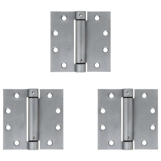 Image Of Commercial Door Spring Hinges -  UL Fire Rated -  4 1/2 In. X 4 1/2 In. -  3 Pack - Satin Chrome Finish - Harney Hardware
