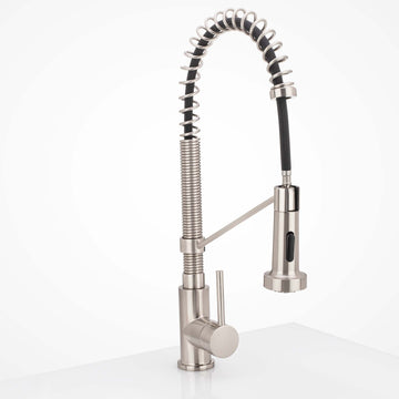 Image Of Kitchen Sink Faucet Contemporary / Modern -  Pull Down Spray -  18 1/8 In -  High - Satin Nickel Finish - Harney Hardware