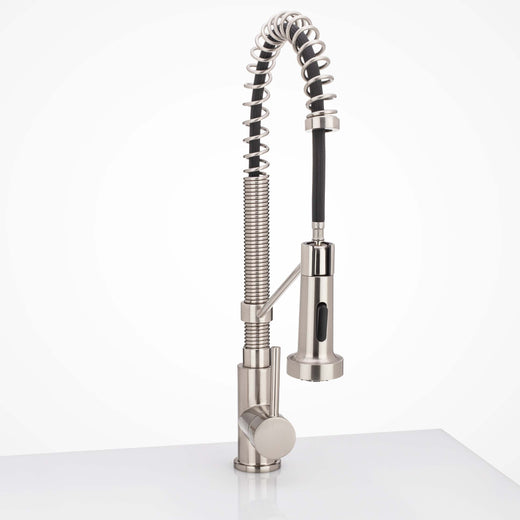 Image Of Kitchen Sink Faucet Contemporary / Modern -  Pull Down Spray -  18 1/8 In -  High - Satin Nickel Finish - Harney Hardware