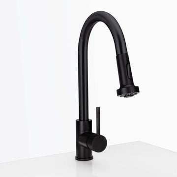 Image Of Kitchen Sink Faucet Contemporary / Modern -  Pull Down Spray -  16 1/2 In -  High - Matte Black Finish - Harney Hardware