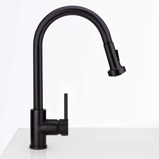 Image Of Kitchen Sink Faucet Contemporary / Modern -  Pull Down Spray -  16 1/2 In -  High - Matte Black Finish - Harney Hardware