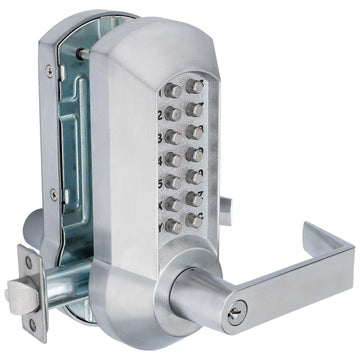 Image Of Mechanical Keyless Double Sided Door Lever Set - Satin Chrome Finish - Harney Hardware