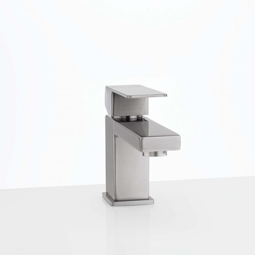 Image Of Single Hole Contemporary / Modern Bathroom Sink Faucet -  5 In. High - Satin Nickel Finish - Harney Hardware