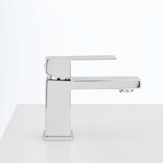 Image Of Single Hole Contemporary / Modern Bathroom Sink Faucet -  5 In. High - Chrome Finish - Harney Hardware