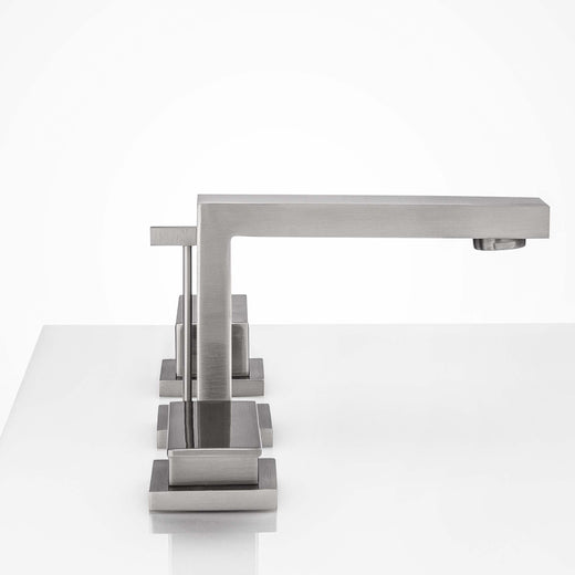 Image Of Wide Spread Contemporary / Modern Bathroom Sink Faucet -  8 In. Wide - Satin Nickel Finish - Harney Hardware